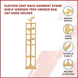 Clothes Coat Rack Garment Stand Shelf Wooden Tree Hanger Bag Hat Hook Holder V63-836771