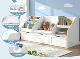 Keezi Kids Bookshelf Storage Organiser Toy Box Drawer Bench Seat Cabinet White FURNI-N-BOOK-140-WH-AB