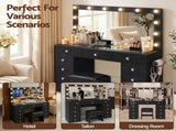 Artiss Dressing Table Charging Station LED Vanity Desk Set Stool Glass Top Make up Mirror Storage FURNI-L-DRESS08-BK-ABC