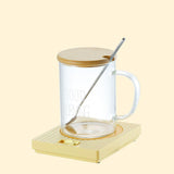 Yellow Coffee Mug Warmer Set with Glass Mug and Lid USB Powered 13W Constant Temperature Heating V888-ELOSUNG543044