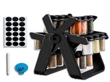 Upgraded Rotating Spice Organizer with 18 Glass Condiment Bottles, Kitchen Countertop Seasoning V1221-XM-LB5186-ZS160