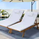 Gardeon 2x Sun Lounge Wooden Lounger Outdoor Furniture Day Bed Wheel Patio White ODF-B-LOUNGE-WHEEL-WHX2