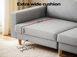Artiss 3 Seater Sofa 225cm Linen Fabric Grey SBED-E-FA-04-GY-ABCD