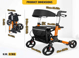 Foldable Aluminium Rollator Walker With Seat & Storage Bag, Adjustable Handles, 8" Wheels, V1181-HP001-OR