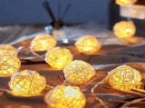 1 Set of Yellow 5cm Rattan Cane 50 Ball Battery Power LONG 5m String Lights Christmas Gift Home V382-YELLOWRATTBALLBATT50