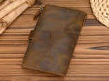 Vintage Crazy Horse Leather Double Zip Long Wallet, Top Grain Leather Bi-Fold Large Capacity Clutch, V1232-NSQB-NS-002