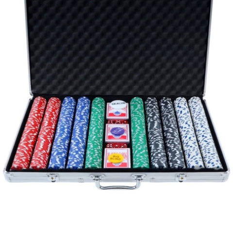 1000pcs Poker Chips Set Casino Texas Hold'em Gambling Party Game Dice Cards Case PCS-RCO-1000