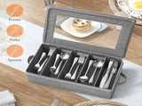 Silverware Storage Box,Flatware Organizer with Zipper Lid, 5 Compartment Cutlery Case with V1370-AZ4-10203