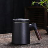1Set Ceramic Filter Mug with Lid Black for Office Home and Travel V1192-AZ-W-30429