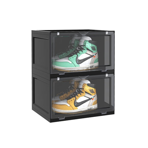 SOGA 2 Tier Black Portable Shoe Organiser Sneaker Footwear Folding Plastic Bin Stackable Storage Box SHOEA8002BLK