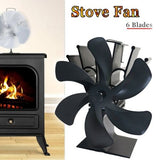 6 Blades Fireplace Stove Fan Heat Cocoon Self-Powered Wood Top Burner Eco Heater V201-W12898857