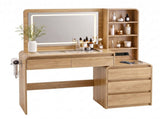 Artiss Dressing Table Makeup Vanity Desk LED Mirror Drawers Charging Station Curved Edge Wood FUR-AG-DRESS03N-WD-AB