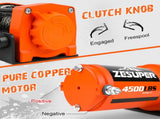 4500lb Electric Winch 12V Synthetic Rope Wireless RemoteX2 ATV Winch Kit Boat Winch UTV 4WD Orange V211-AUEB-ZEEW019K