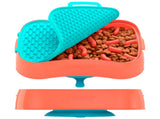 4-in-1 Slow Feeder Dog Bowl - Warm Ocean Red Bowl with Teal Lickmat V1023-SF-4IN1-OR