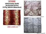675gsm 2 Ply Animal Print Faux Mink Blanket Queen 200x240 cm Snow Leopard V442-BZO-BLANKET-675ANIMALLEOPARD-SNOW-QS