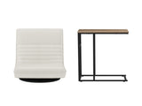 Artiss Floor Lounge & Coffee Table Set, Swviel Foldable Linen Sofa Chair White, C-Shaped Side Table FLOOR-SET-03LIN-COF03