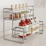 Stainless Steel Two Layers Storage Shelf Kitchen Spice Rack Bathroom Cosmetics Mouthwash Cup V1161-101216
