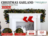 Christabelle 2.7m Christmas Garland with LED Lights Glittery Gold Pine Mantle Decoration Orname 112_SENGG274