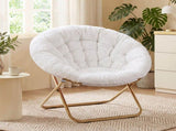 Artiss Cozy Saucer Chair Soft Faux Fur Folding Accent Chair for Bedroom White XFBS-AR-SAU-WH