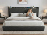 Artiss King Bed Frame Gas Lift Storage Bed with Charging Ports Upholstered Geometric Headboard BFRAME-G-MORFEI-K-BK-ABC