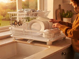 CARLA HOME 2 tier Dish Drying Rack with Drainboard & Utensil Holder for Kitchen V178-36539