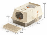 Cream White Extra Large Stainless Steel Cat Litter Box, Foldable Covered Cat Litter Tray with Round V1243-MSPT144-CREAMWHITE-L-OO