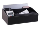 Multifunction Tissue Box Black Multiple Compartments Durable PU Leather Rectangular Tissue Box Cover V1294-YM0706-3117230244811