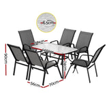 Gardeon 7PC Outdoor Dining Set Table and Chairs Patio Furniture Bistro Set Garden Grey FF-DINING-140-7PCS-GE