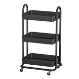 Artiss Storage Trolley Kitchen Cart 3 Tiers Rack Shelf Organiser Wheels Black STR-3T-80-BK