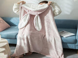 Hooded Blanket Wearable Polyester Plush Rabbit Ear Hooded Blanket Throw Soft Warm Blanket for Home V1294-YM0512-3117220259411