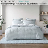 Platinum Collection Emmet Sage Ruched Pin Striped Quilt Cover Set Super King V442-LED-QUILTCS-EMMET-SAGE-SK