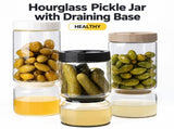 Borosilicate Glass Pickle Jar with Strainer and Leak-Proof Lid, Hourglass Fermentation Container for V1341-ZY-359AR7Z8-KHAKI-9524CM1340ML