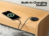 Artiss Single Bed Frame with 2 Storage Drawers Platform Bed Base with USB Ports Sturdy Wooden Slat WBED-F-AURA-S-WD-AB