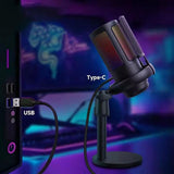 USB Condenser Microphone Gaming Mic with RGB Light for PC Gaming Live Recording Streaming Black V1263-JX-7090