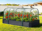 Green Fingers Raised Garden Bed with Mesh Netting Galvanised Planter Box Bird Proof 180x90x120cm GB-REC-GH-180-BK