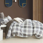 Ardor 250TC Chester Plaid Cotton Sateen Quilt Cover Set Queen V442-INT-QUILTCS-250TCCHESTER-GREY-QS