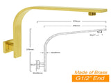 WELS Brushed Gold 10" Square SUS Shower Head Brass Gooseneck Wall Arm Set V1233-A602GKSS110G