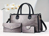 Luxury Handbag Set Crocodile Pattern Handbag Three Piece Handbag Set Large - khaki - Size 28-10-21 V1347-127-84453-KHA-28-10-21