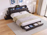 Artiss Double Bed Frame with Storage Headboard, 2 Drawers, Charging Station LED Light BFRAME-J-MAXWELL-D-BK-AB