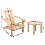 Gardeon 3PC Adirondack Outdoor Table and Chairs Wooden Beach Chair Natural FF-BEACH-UF-CH-NW-3PC