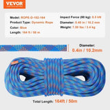 10.2mm Dynamic Climbing Rope, 50M Outdoor Rock Climbing Rope 25KN Breaking Tension, V952-DSDLS164YC107FCF4V0