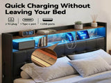 Artiss Queen Bed Frame with Gas Lift Storage LED Lights Charging Station Headboard with Open Shelf BFRAME-I-POLA-Q-BK-ABC