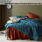 Accessorize Lisa Teal Washed Cotton Printed Quilt Cover Set Queen V442-HIN-QUILTCS-LISA-TEAL-QS