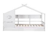 Artiss Kids Single Bed Frame with 3 Storage Bookcase & 2 Drawers House Bed Solid Wood Montessori Bed WBED-F-DREGO-S-WH-DRAW