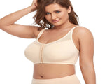 2 Pcs Size L Women's Wireless Large-Cup Lace Bra with Front Clasp - Comfortable, Breathable, Beige V888-ELOSUNG27585