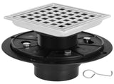 4" Square Shower Floor Drain with Flange, Stainless Steel Shower Drain with Removable Grid Strainer V1192-AZ-W-18283