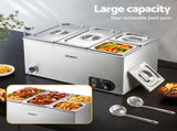 Devanti Commercial Food Warmer Bain Marie 4 Electric Buffet Pans CBM-BMC3V-SS