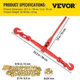 Chain Load Binder, 8 mm Tie Down Kit with 3 Ton Working Load Capacity and Two Grab Hooks, Includes V952-JLSJSJYCLTJTBZX6EV0