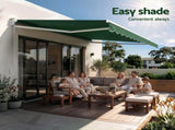 Instahut Retractable Folding Arm Awning Motorised Sunshade 5Mx3M Dark Green AWN-B-ARM-REMOTE-50X30-DKGN