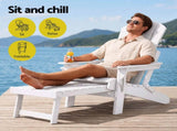 Gardeon Folding Sun Lounger Adirondack Chair Outdoor Lounge Setting HDPE Recliner Footrest White FF-BEACH-HEFD-OTTO-WH